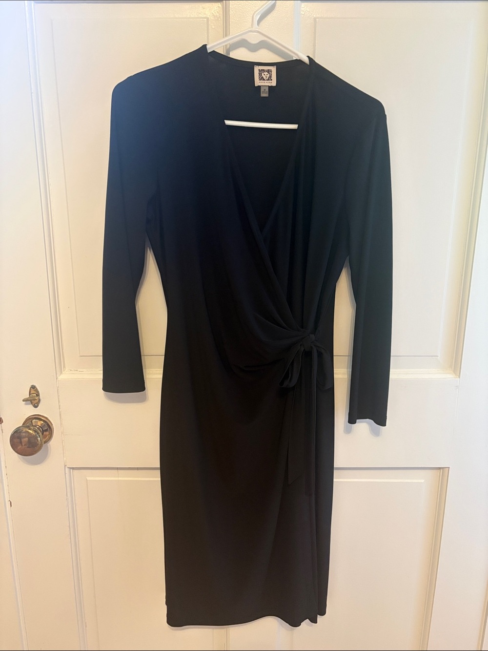 Anne Klein Black Long Sleeve Faux Wrap Dress